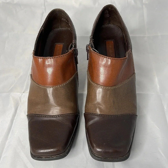 5/$25 Y2K Brown Patchwork Booties Faux Leather Square Toe Size 7.5 *As Is* - Picture 4 of 11